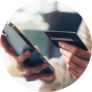 Person giving bank details in phone