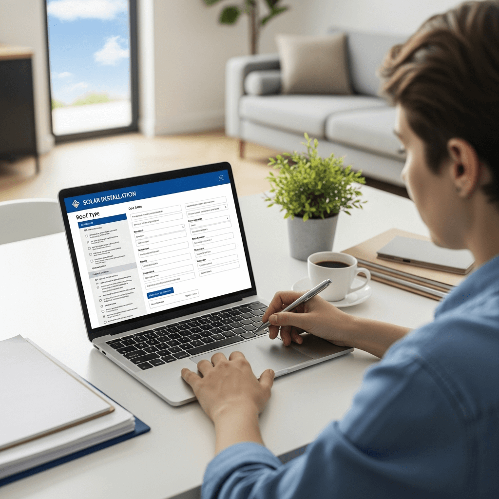 Person looking at solar installation on computer