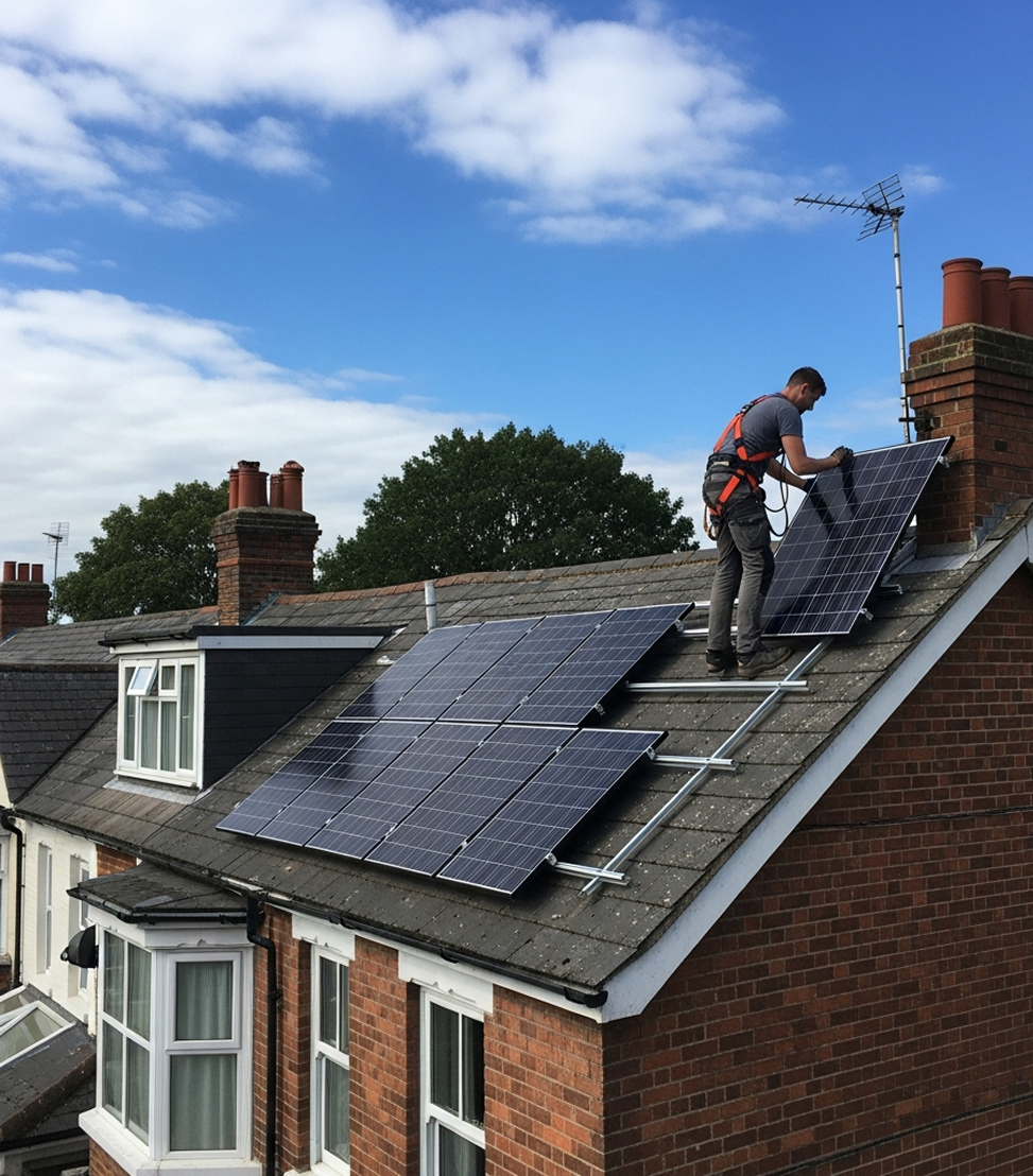 Improveasy installer on roof installing solar panels