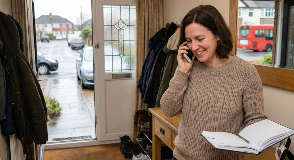 Homeowner booking a Boiler Upgrade Scheme survey with Improveasy on the phone