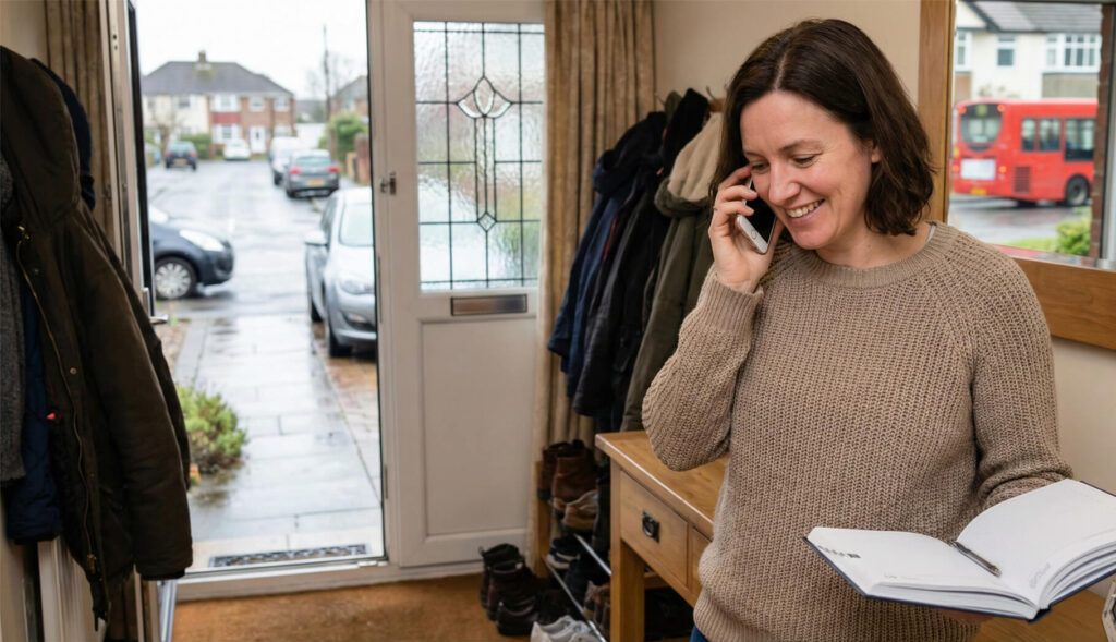 Homeowner booking a Boiler Upgrade Scheme survey with Improveasy on the phone