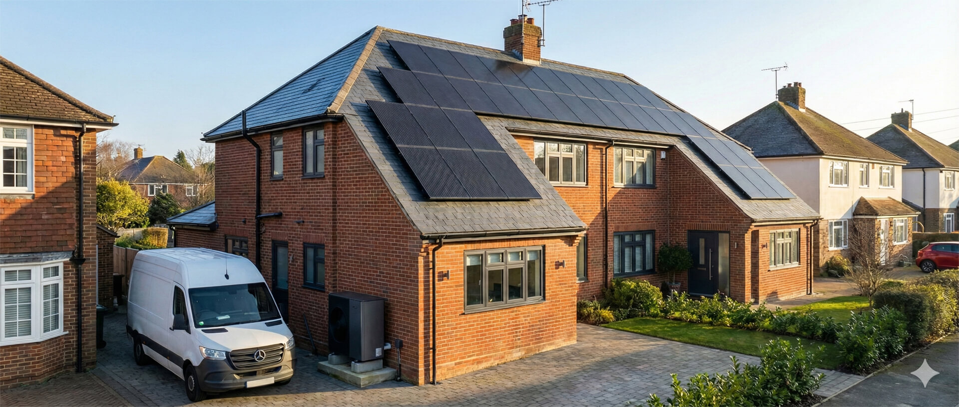Improveasy Grants UK house with solar panels and heat pump