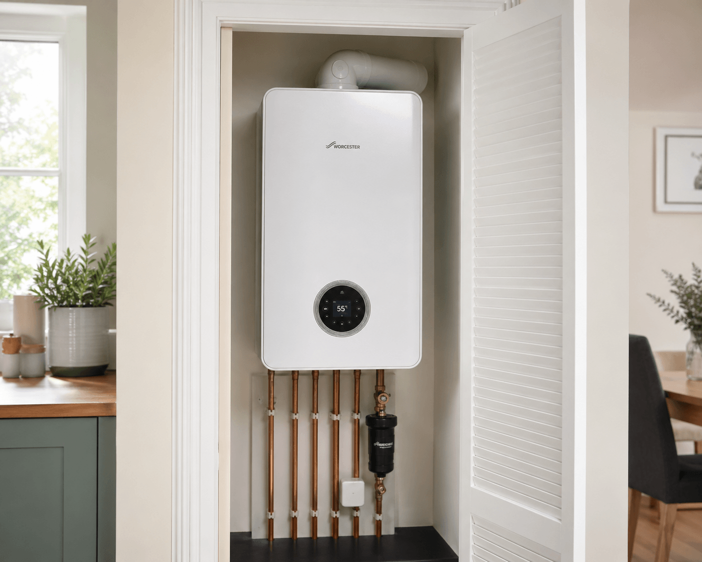 Modern utility cupboard with Worcester boiler